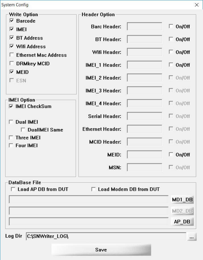 SN Write Tool System Config