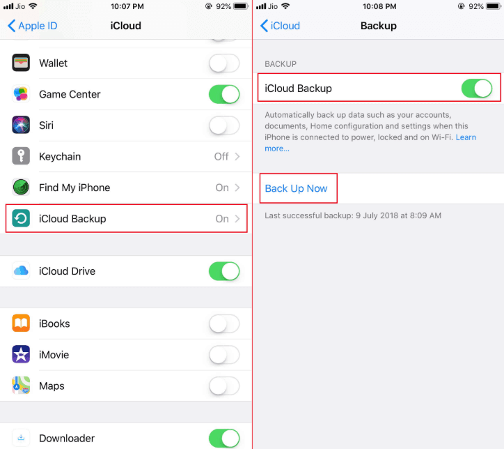 iCloud Backup Settings iPhone