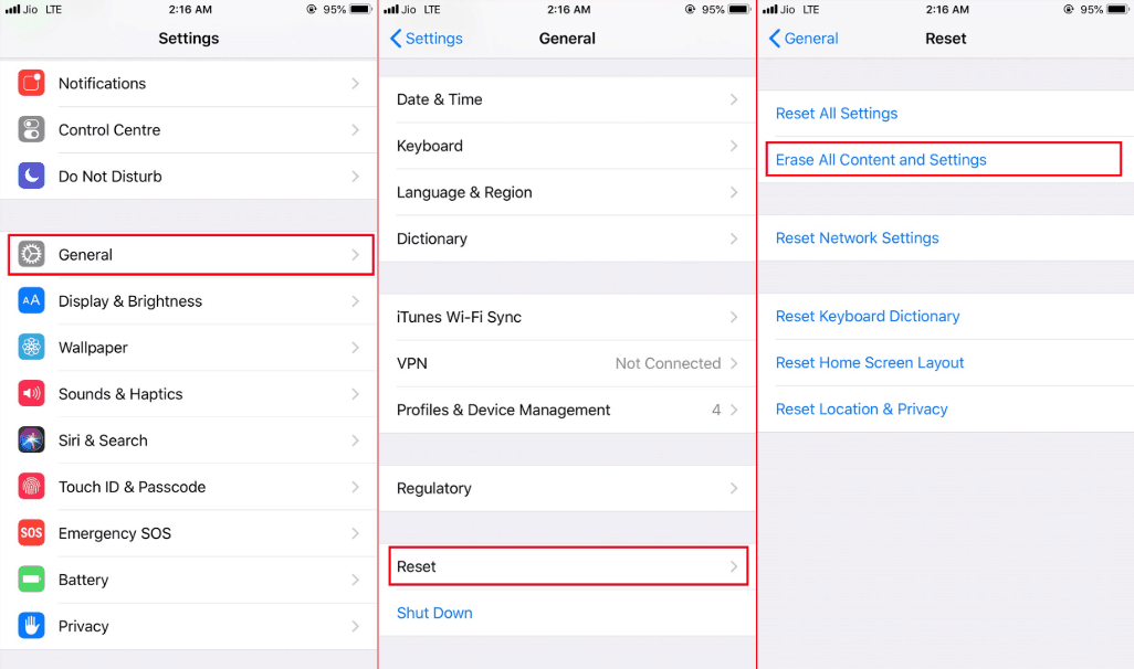 iPhone Reset Option